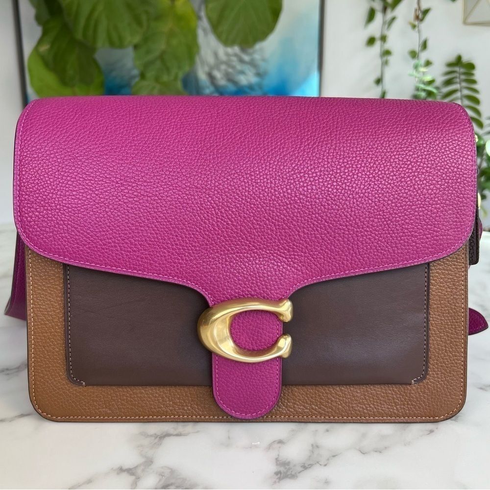 COACH Tabby Shoulder Bag In Colorblock Hibiscus Pink Brown Brass Crossbody 76106 - Picture 2 of 16